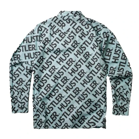 Reason Men's Hustler Logo Light Blue Long Sleeve Oxford Button Down Shirt Size L - Picture 2 of 4